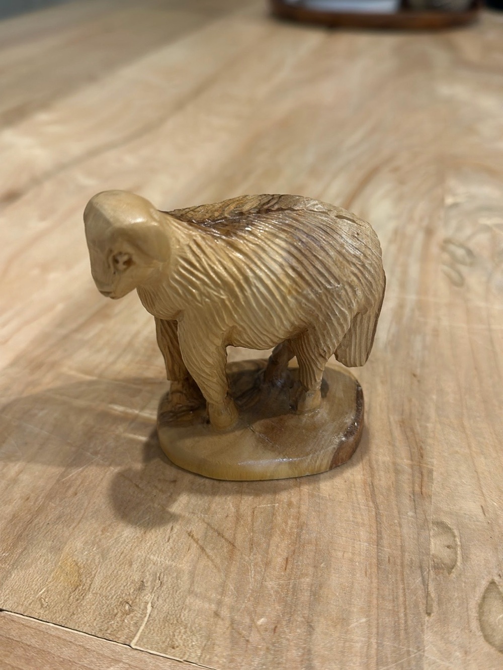 Hand-Carved Brown Ram Sculpture - Home Art